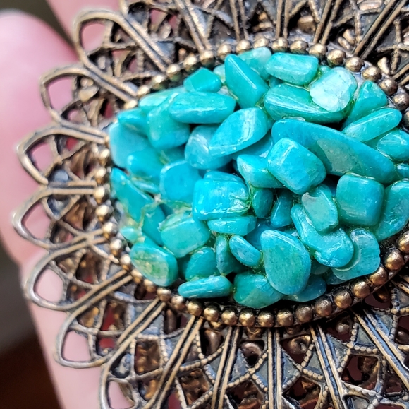 Vintage brooch Faux turquoise with brass / iron - Picture 6 of 6